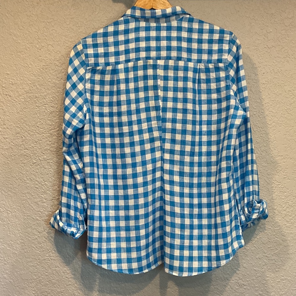 Frank & Eileen Linen Blue and White Plaid Shirt - Picture 3 of 4